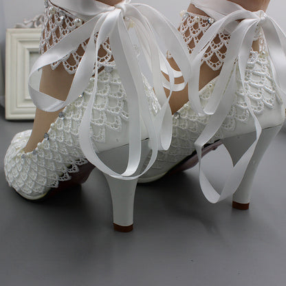 Lace-up White Wedding Dress Plus Size High Heel Women's Shoes Shoes & Bags