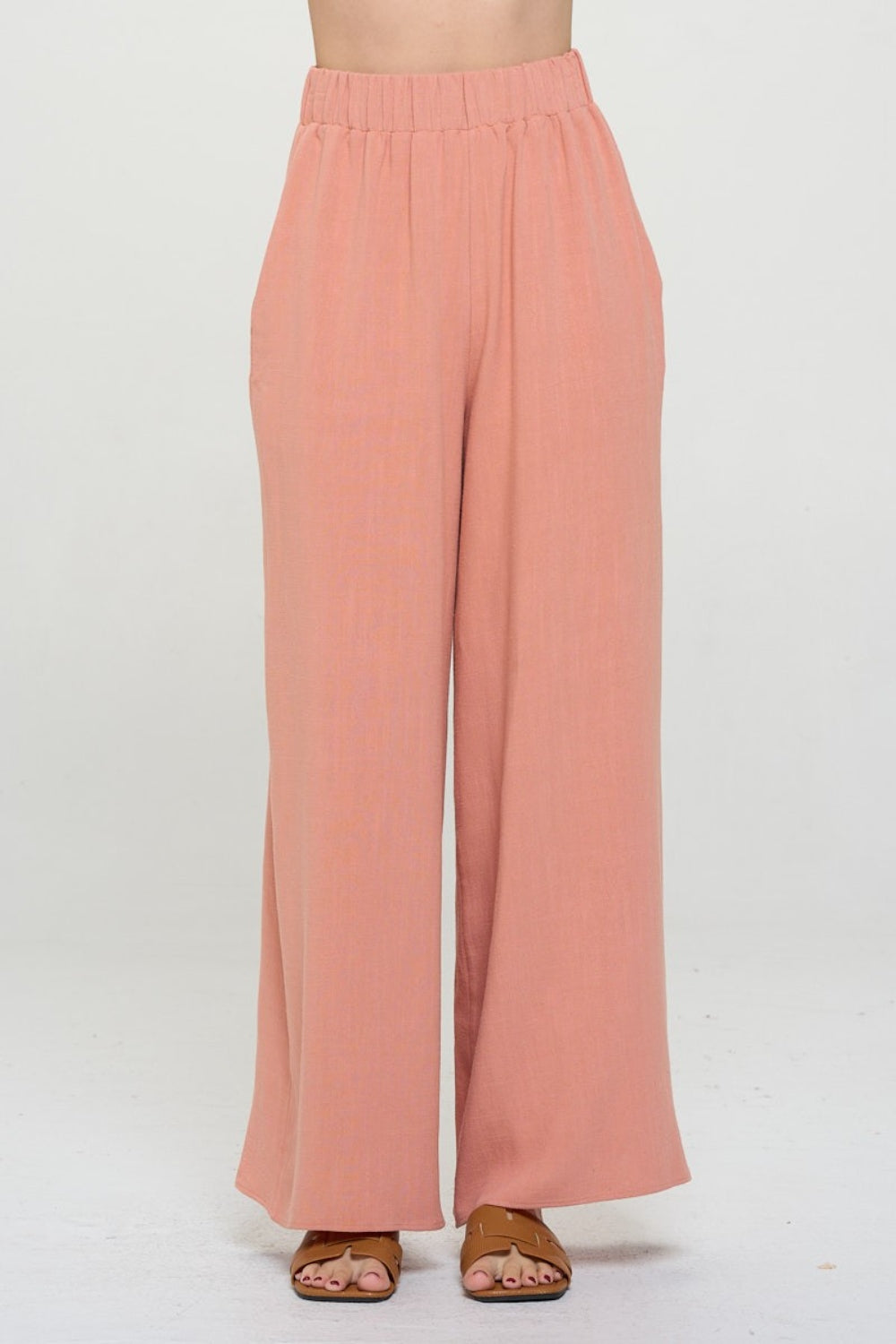 RENEE C Linen Wide Leg Pants with Pockets Bottom wear