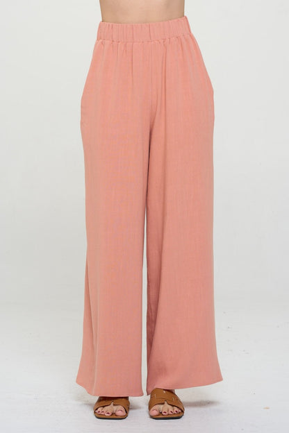 RENEE C Linen Wide Leg Pants with Pockets Bottom wear