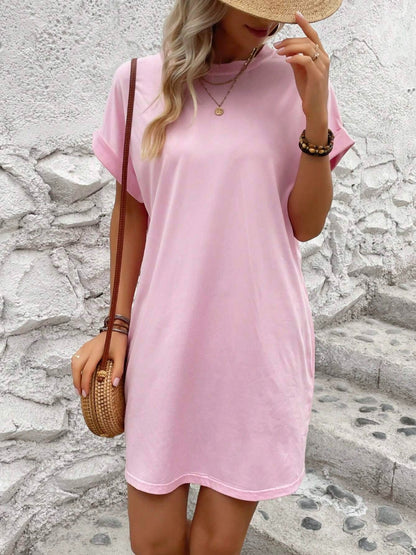 Round Neck Short Sleeve Mini Dress Dresses & Tops