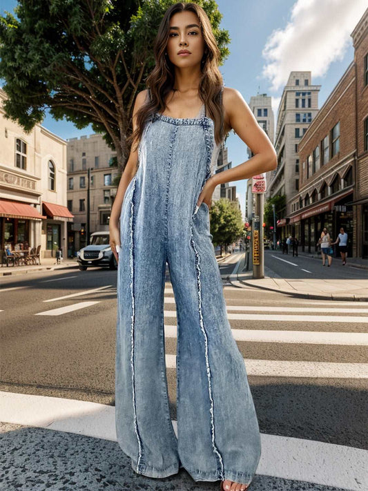 Adjustable Strap Wide Leg Denim Overalls apparel & accessories