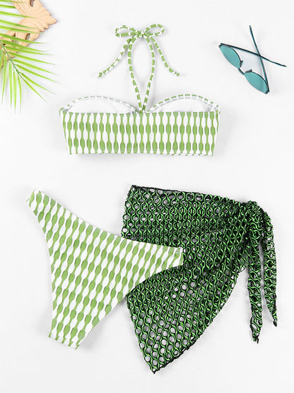 Geometric Halter Neck Three-Piece Swim Set apparels & accessories