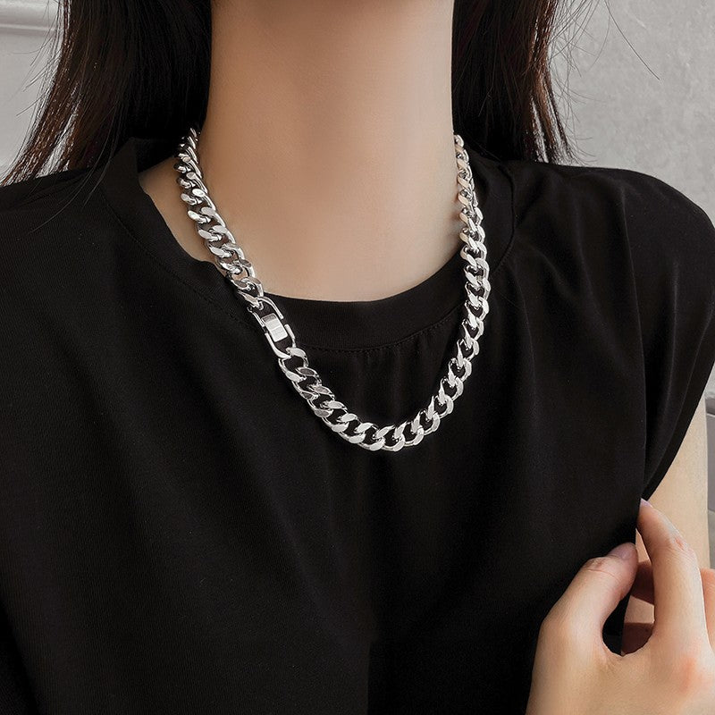 Thick Cuban Link Chain Titanium Steel Necklace Clavicle Chain Jewelry