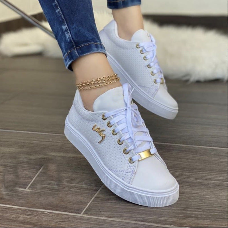 Women Flat Sneakers Breathable Lace-up Shoes For Girls Shoes & Bags