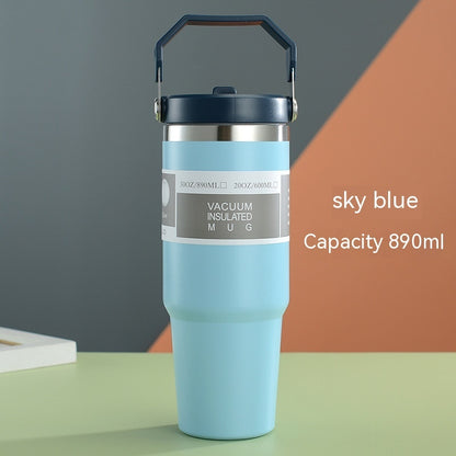 Portable Car Cup Stainless Steel Cup Travel Sports Water Bottle With Handle Cover Coffee Tumbler Cup HOME