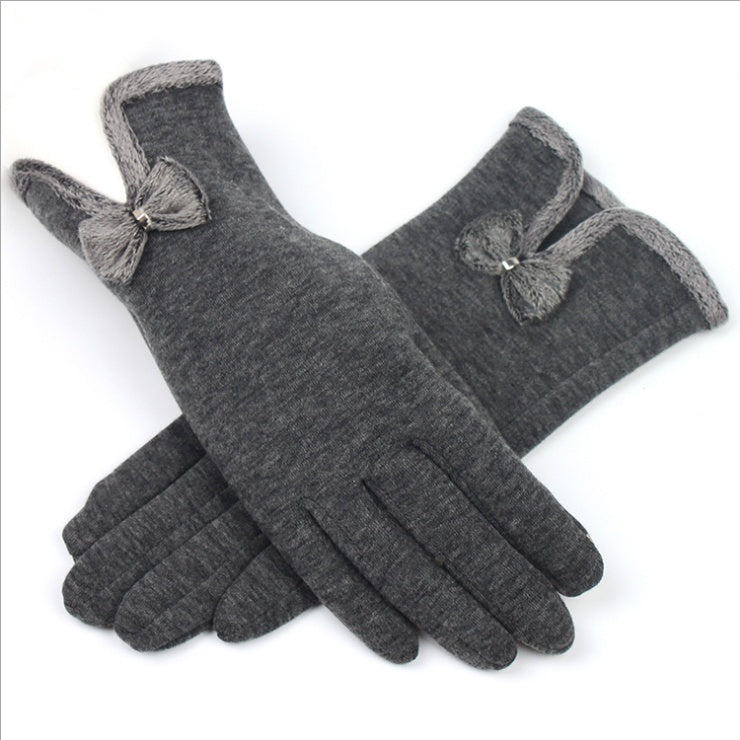 Female Autumn Winter Non-Inverted Velvet Cashmere Full Finger Warm Lace Gloves apparels & accessories