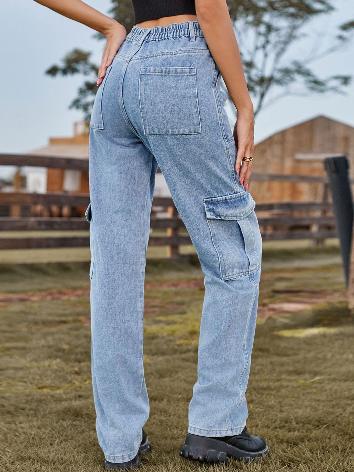 High Waist Cargo Jeans Bottom wear