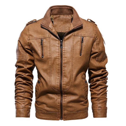 Washed leather jacket men's clothing