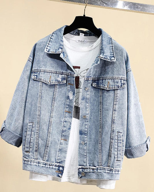 Women's ripped denim jacket spring and autumn apparels & accessories