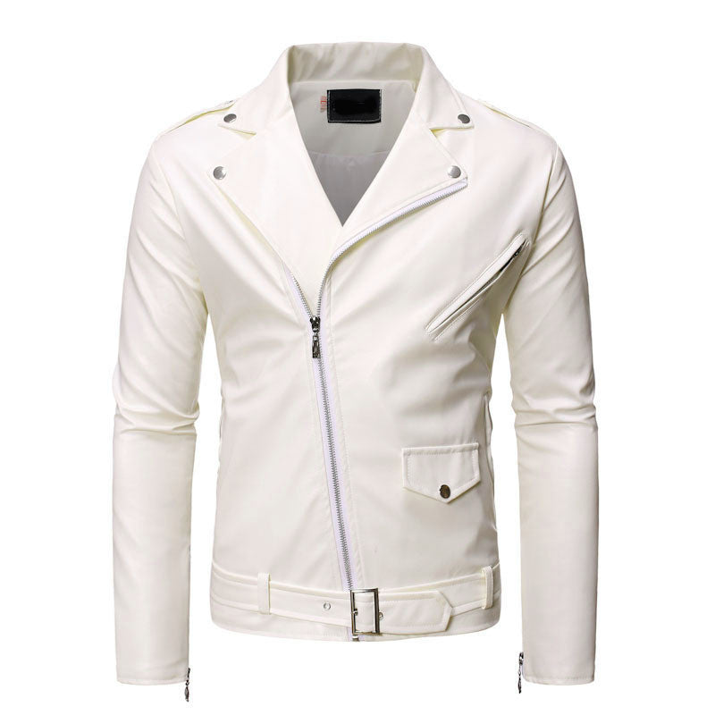 Slim Casual Leather Jacket With Lapel Diagonal Zipper apparels & accessories