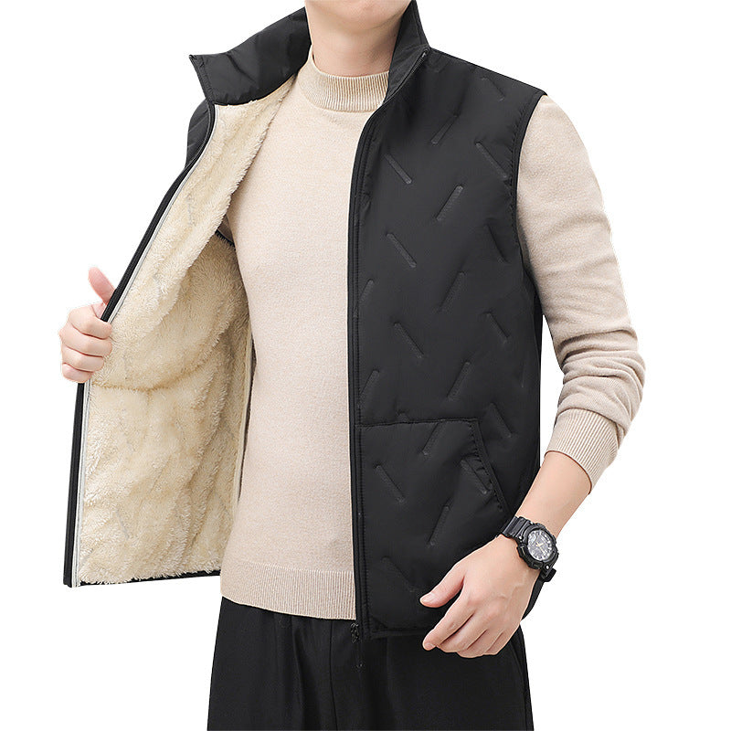 Autumn And Winter Men's Stand Collar Fleece-lined Thickened Lamb Wool Vest apparels & accessories