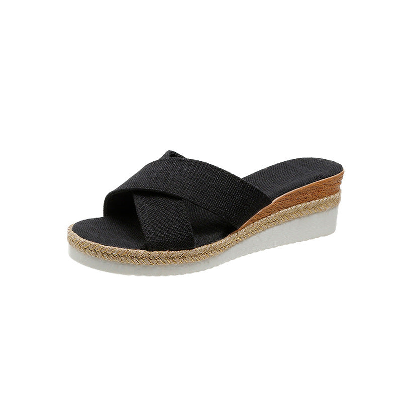 Women Hemp Wedge Sandals Platform Slippers Shoes & Bags