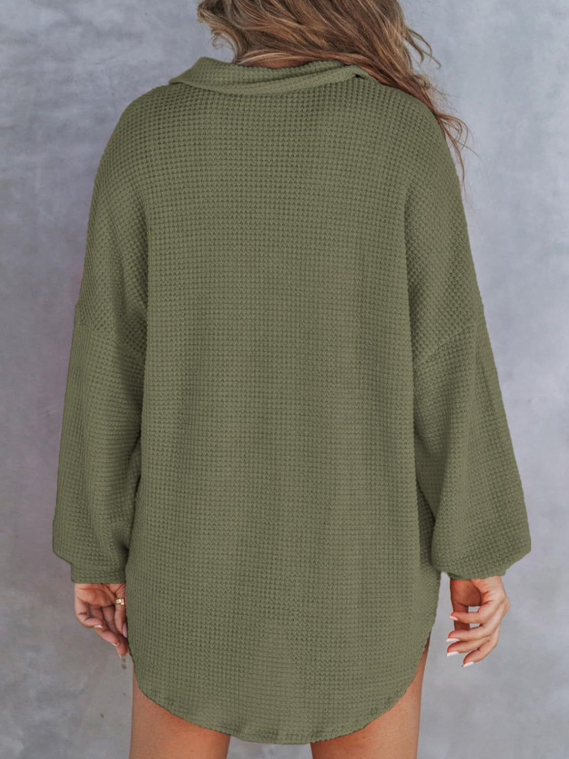 Waffle-Knit Dropped Shoulder Long Sleeve Sweatshirt Dresses & Tops