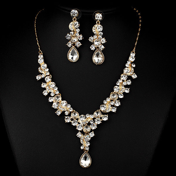 Wedding Bride Necklace Earrings Simple Two Piece Suite Diamond Jewelry Jewelry