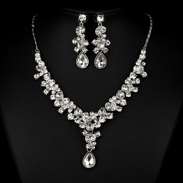 Wedding Bride Necklace Earrings Simple Two Piece Suite Diamond Jewelry Jewelry