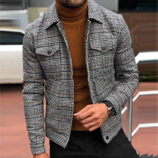 Slim-fit lapel fashion autumn plaid jacket men's clothing