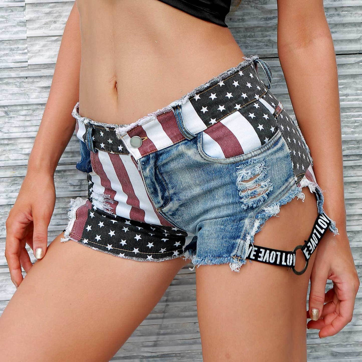 Distressed US Flag Denim Shorts apparel & accessories