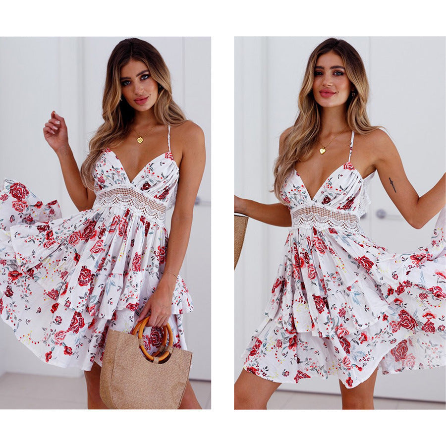 Waist Lace Skirt Print Dress apparel & accessories