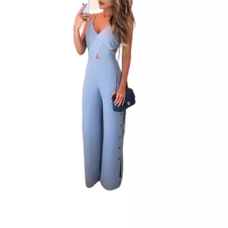 SLeeveless Hollow-out Camisole High Waist Slim Solid Color Jumpsuit apparel & accessories