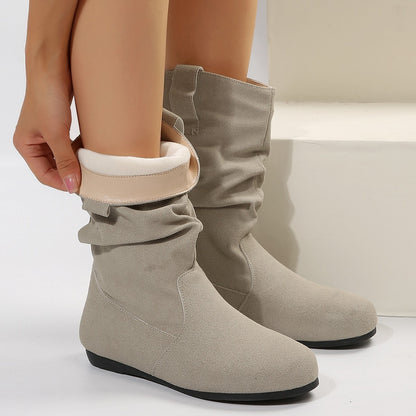 Round Toe Flat Suede Mid-calf Boot Shoes & Bags