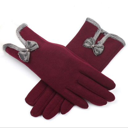 Female Autumn Winter Non-Inverted Velvet Cashmere Full Finger Warm Lace Gloves apparels & accessories