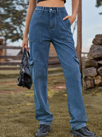 High Waist Cargo Jeans Bottom wear