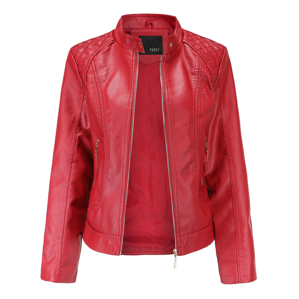 Women's stand collar PU leather jacket apparels & accessories