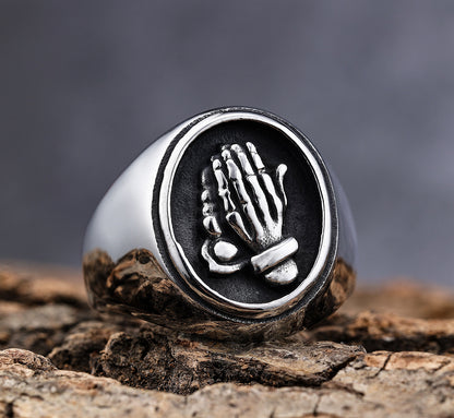 Fashion Titanium Steel Praying Hands Ring Jewelry