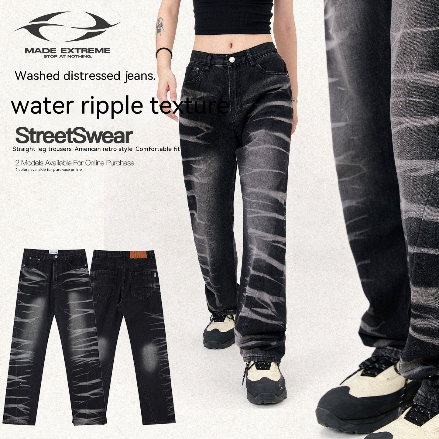 Avant-garde Street Washed Corrugated Straight Jeans Men And Women apparel & accessories