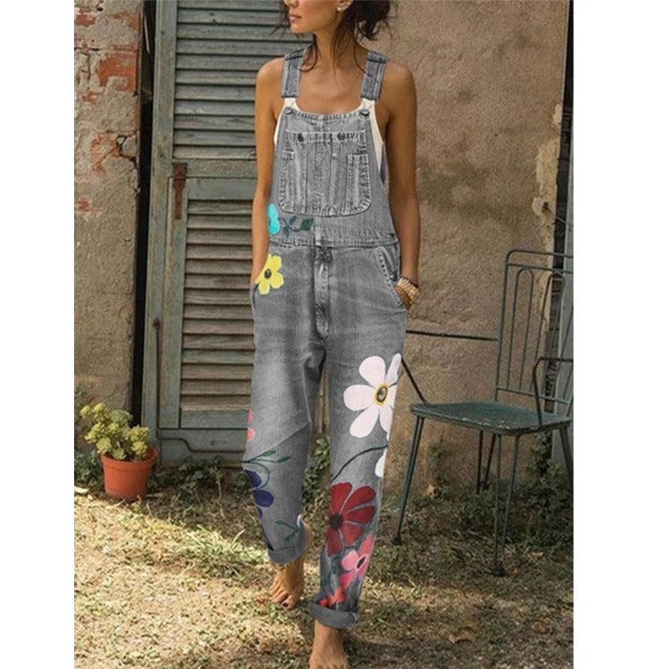 Denim overalls printed washed denim overalls apparel & accessories