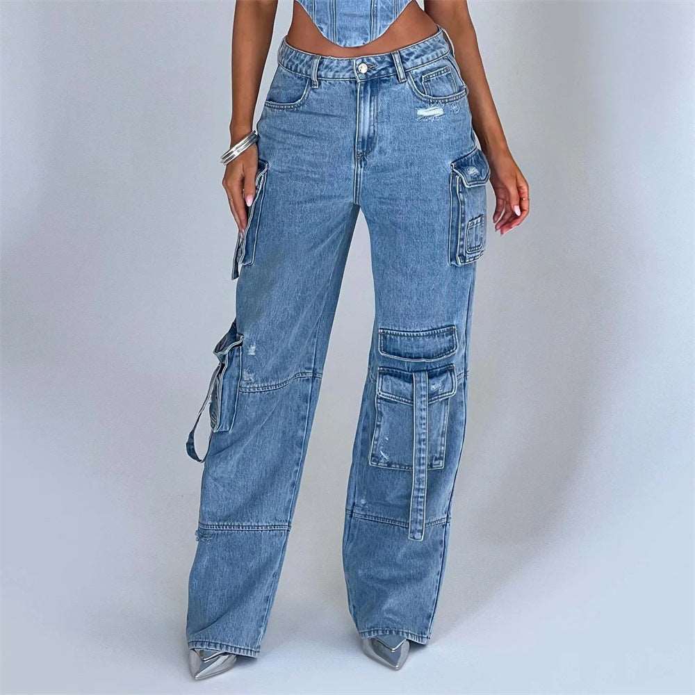 American-style Low Waist Pocket Stitching Jeans apparels & accessories