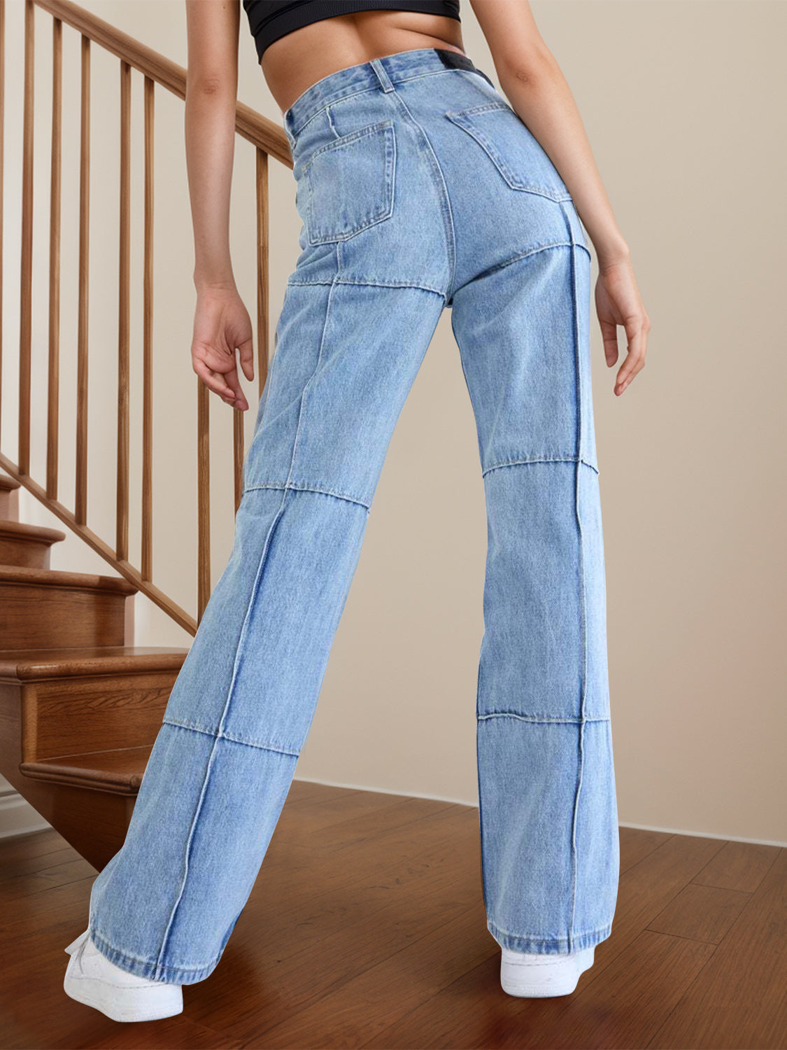 High Waist Straight Jeans with Pockets Bottom wear