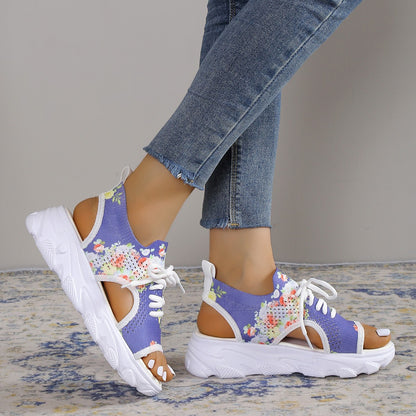 Print Lace-up Sports Sandals Mesh Shoes Shoes & Bags