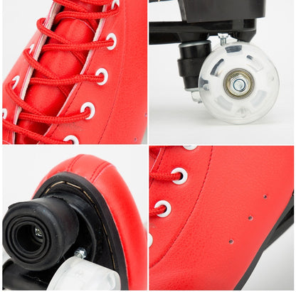 Big Red Cowhide Double Row Skates With Flashing Wheels And Wear Resistant Shoes & Bags