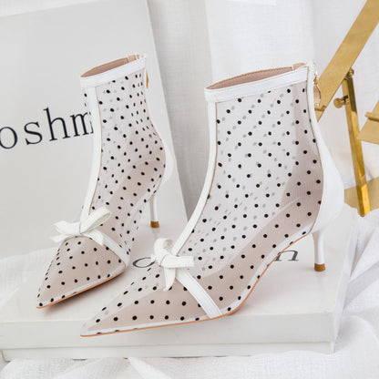 Sweet Slimming See-through Polka Dot Mesh Hollow-out High Heels Shoes & Bags