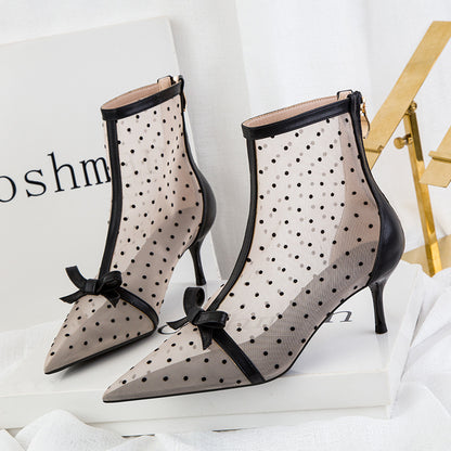Sweet Slimming See-through Polka Dot Mesh Hollow-out High Heels Shoes & Bags