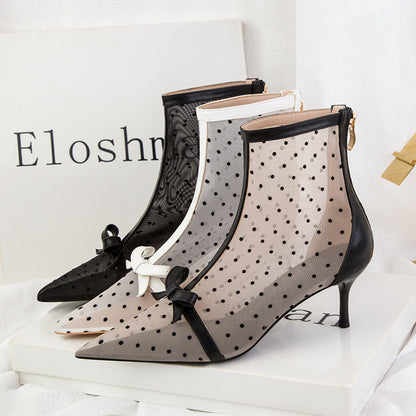 Sweet Slimming See-through Polka Dot Mesh Hollow-out High Heels Shoes & Bags