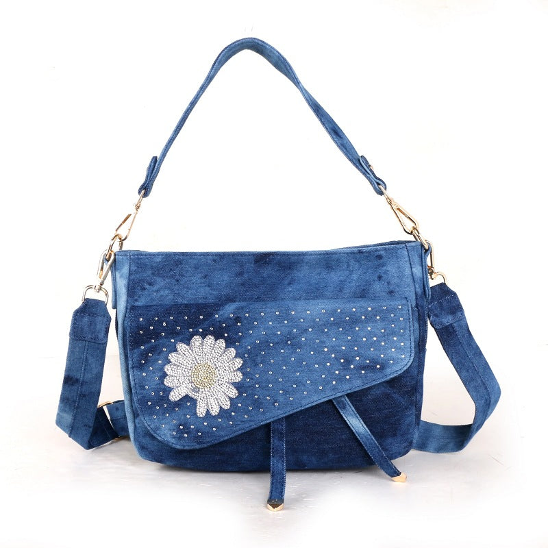 Fashion Denim Female Bag Owl Denim Bag KTM Denim Bag Flower Bag Shoulder Messenger Portable Bucket Bag Small apparel & accessories