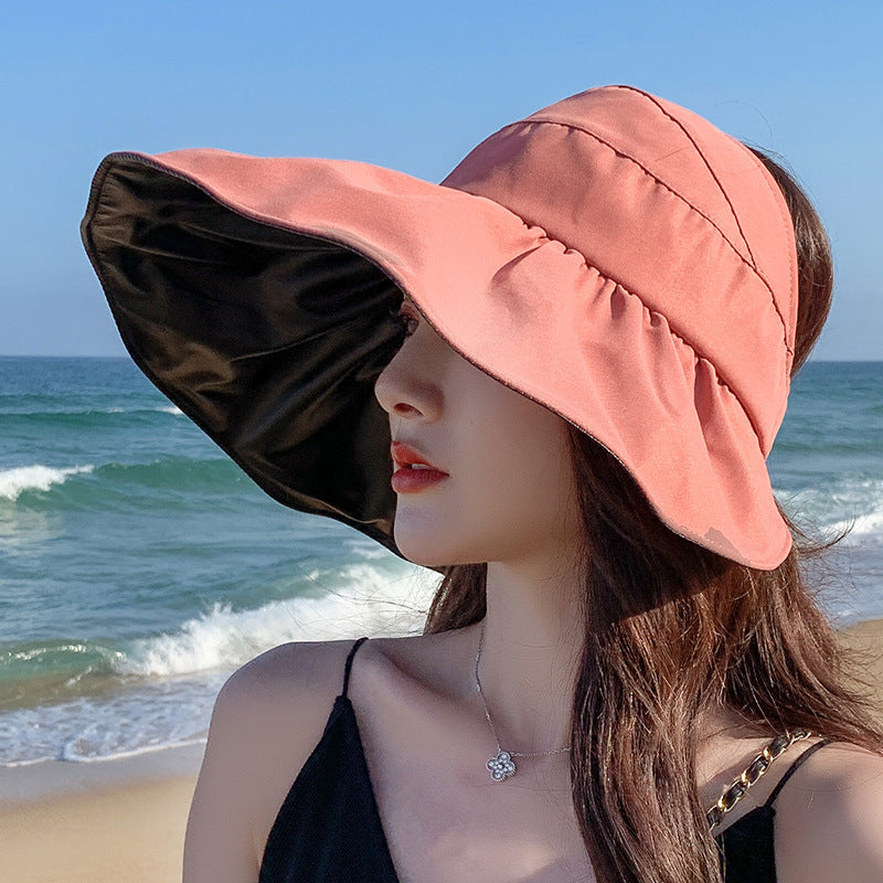 Women's Summer Large Brim Anti-ultraviolet Black Plastic Empty Top Sun Hat apparel & accessories