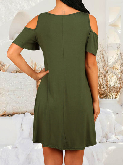 Round Neck Cold Shoulder Short Sleeve Dress Dresses & Tops