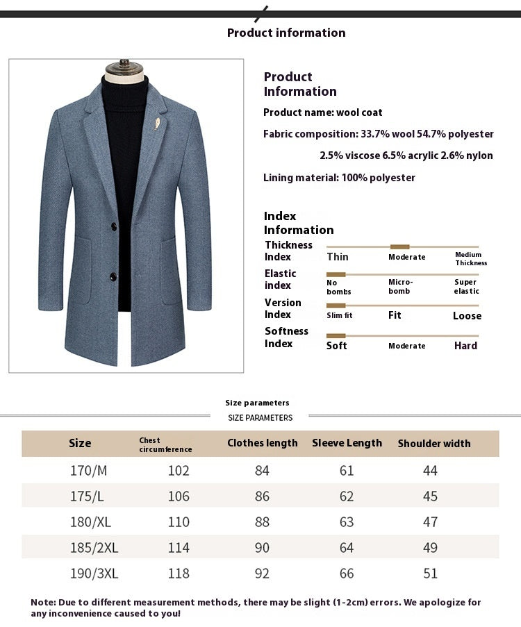 Men's Lapel Herringbone Slim-fit Cashmere Coat men's clothing