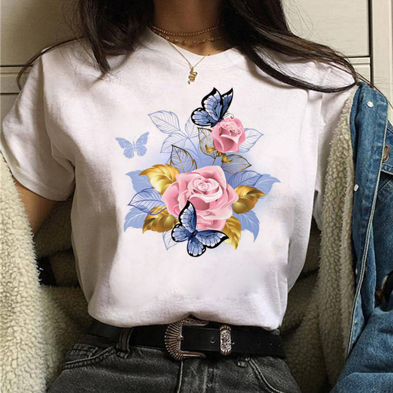 Butterfly Flower Ice Cream Print Short Sleeve apparel & accessories