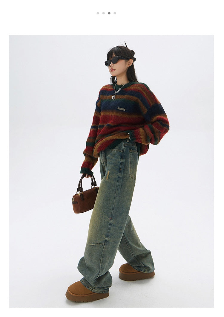 Retro Nostalgic Loose Wide-leg Jeans High Waist Slimming Drooping Straight Mop Pants apparel & accessories