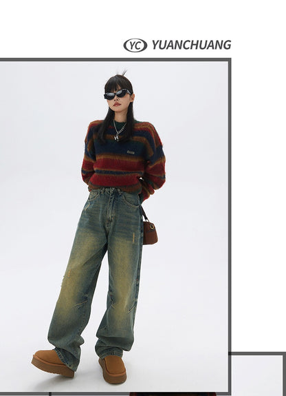 Retro Nostalgic Loose Wide-leg Jeans High Waist Slimming Drooping Straight Mop Pants apparel & accessories