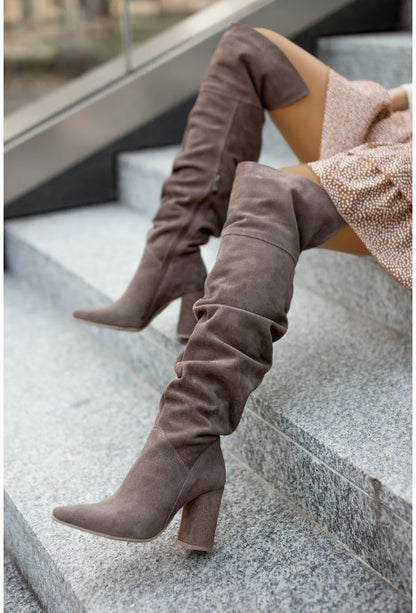 Fall Winter Fashion High Heel Pointed Toe Suede Women's Over-the-knee Boots Shoes & Bags