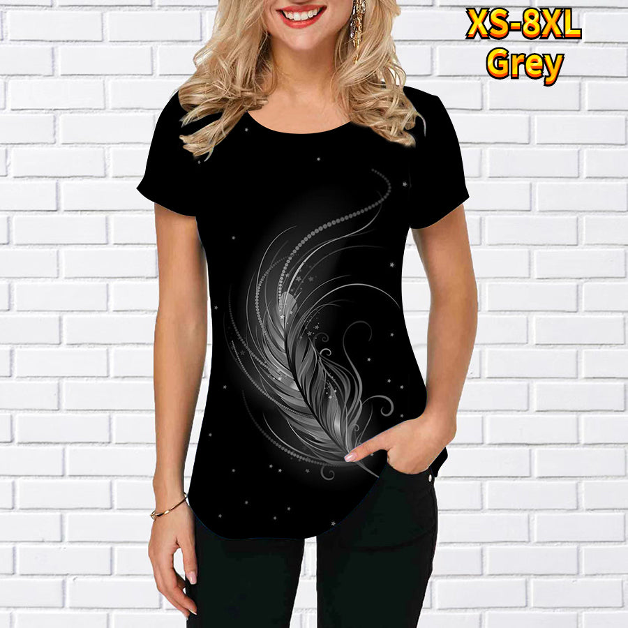 Ladies T-shirt 3D Printed Garden Collar Short Sleeve T-shirt apparel & accessories