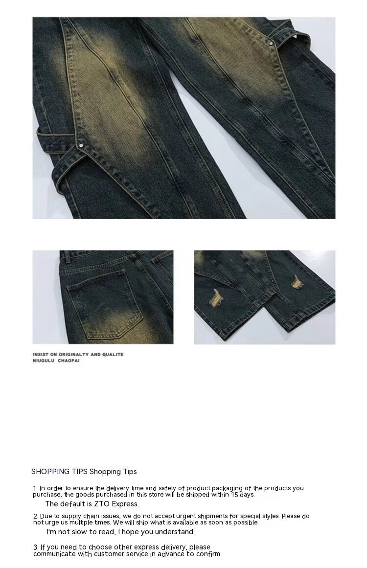 High Street Vibe Vintage Heavy Industry Worn Looking Washed-out Jeans Men apparel & accessories