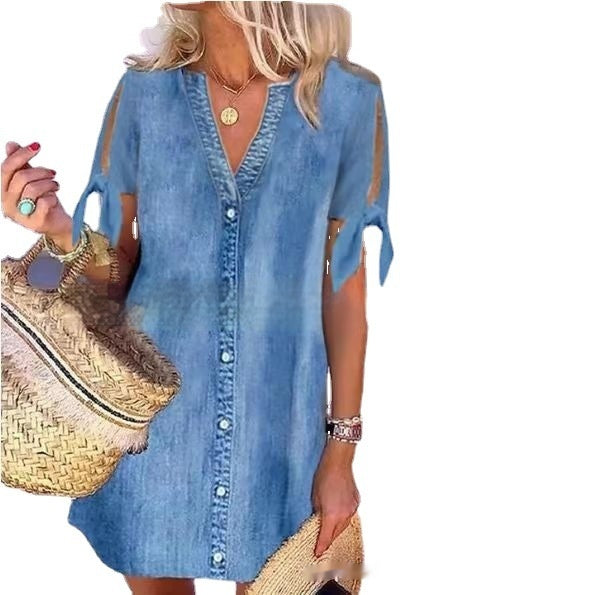 Cardigan Denim Hollow Out Strap Sleeve Dress apparel & accessories