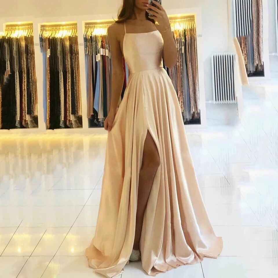 Elegant Multicolor Plus And Extra Size Evening Gown Prom Maxi Dress Sling Glossy Satin apparels & accessories