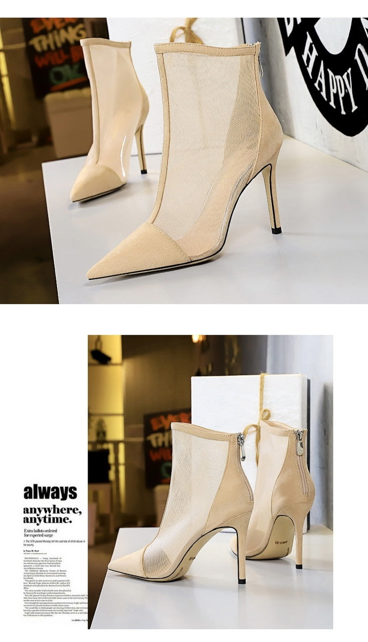 Sexy Nightclub Slimming Perspective Mesh Hollow High Heels Shoes & Bags